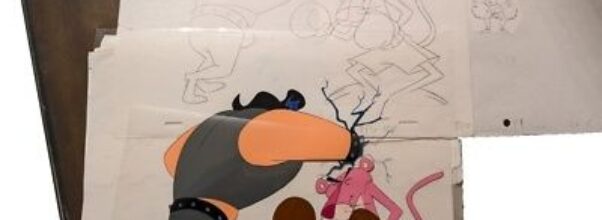 Handgezeichnete Animationsskizzen mit einer farbigen Kater-Karlo-Figur